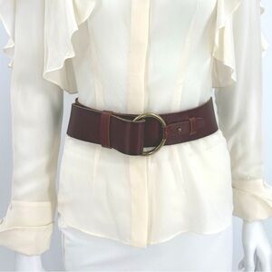Genuine Leather Brown Waist Belt with Gold/Brass Metal Hardware